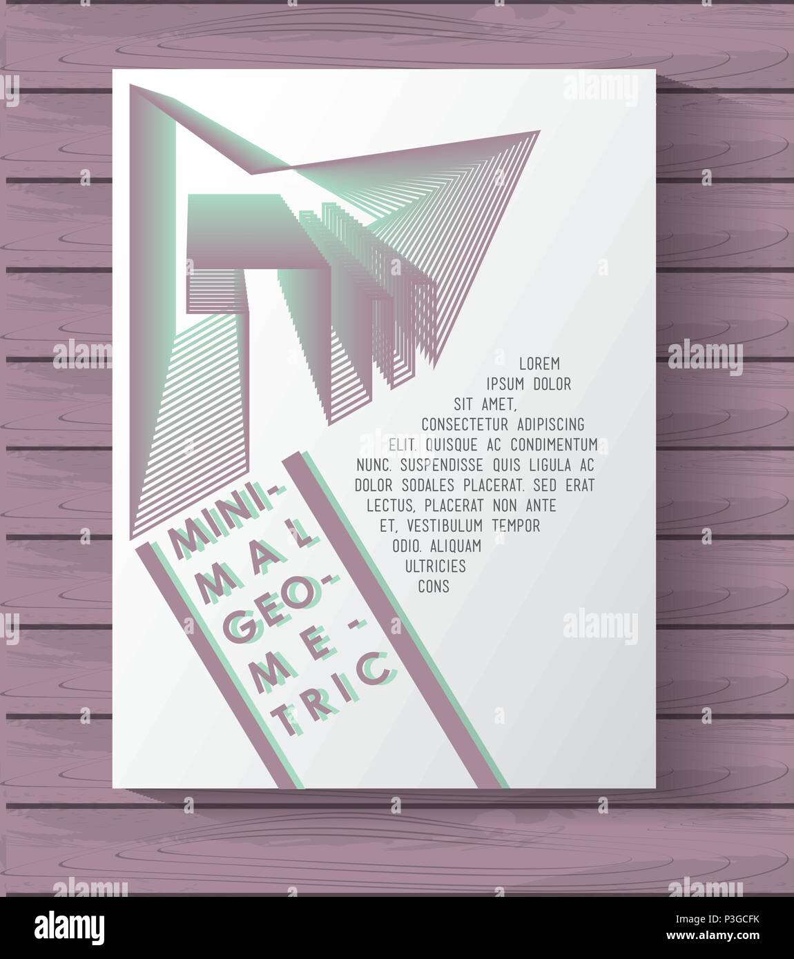 minimal geometric template with wooden background vector illustration ...