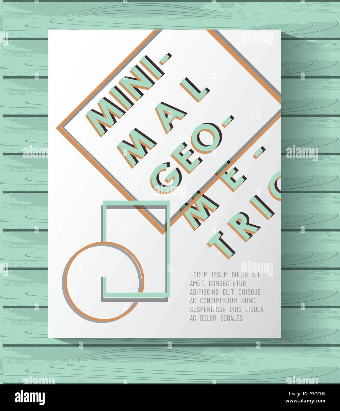 minimal geometric template with wooden background vector illustration ...