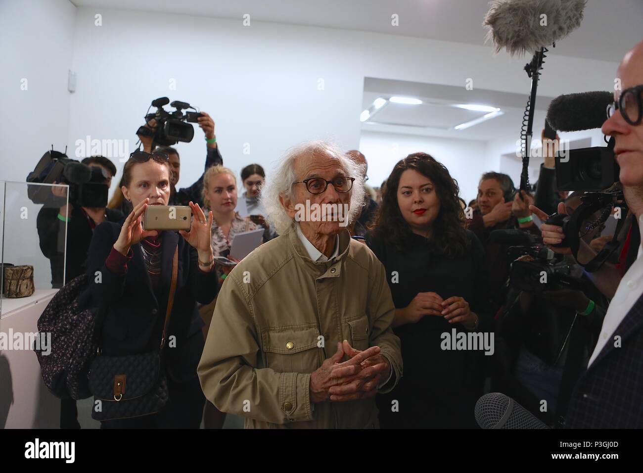 CHRISTO AND JEANNE CLAUDE BARRELS AND THE LASTABA 1958-2018 Stock Photo