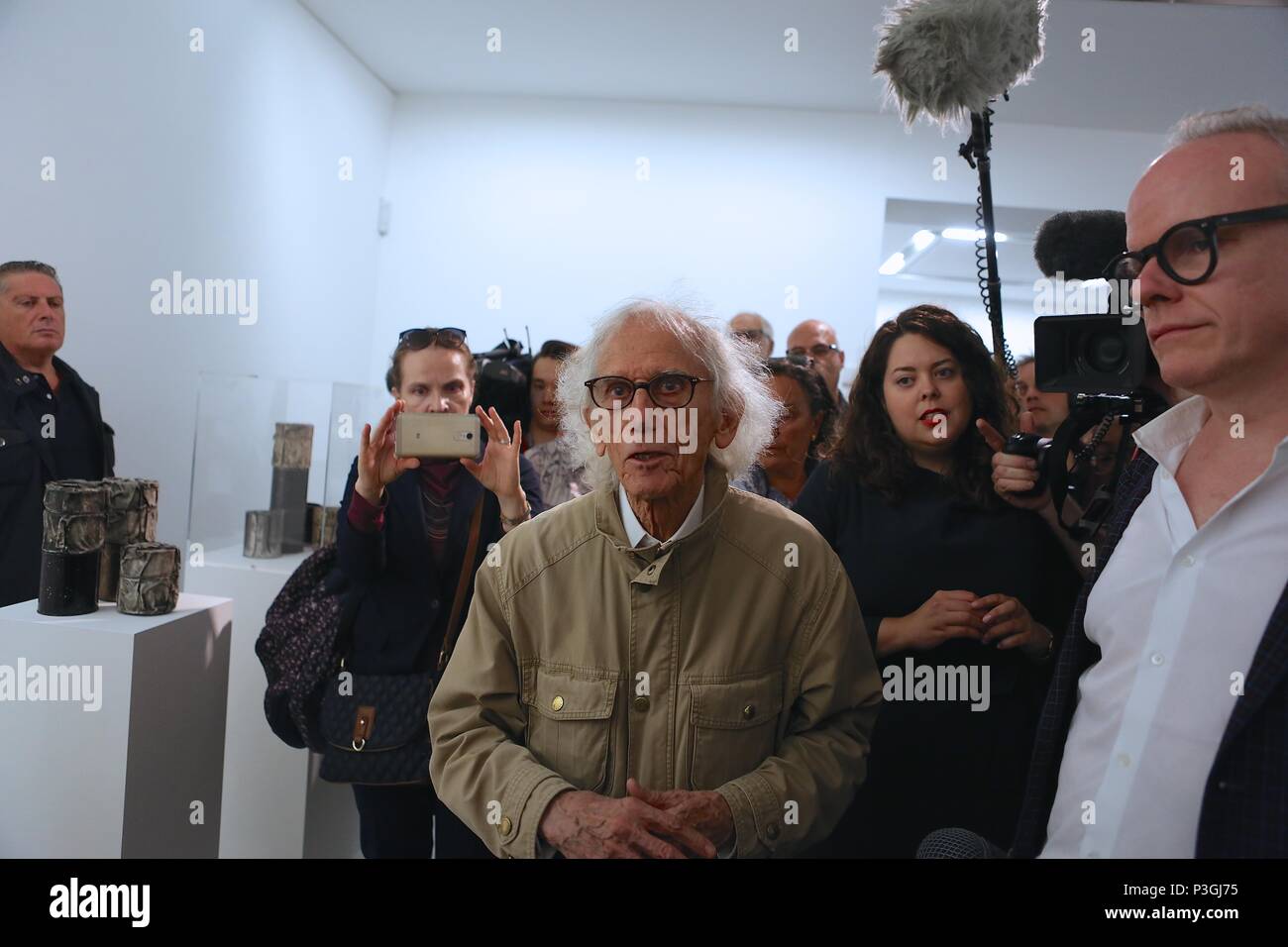 CHRISTO AND JEANNE CLAUDE BARRELS AND THE LASTABA 1958-2018 Stock Photo