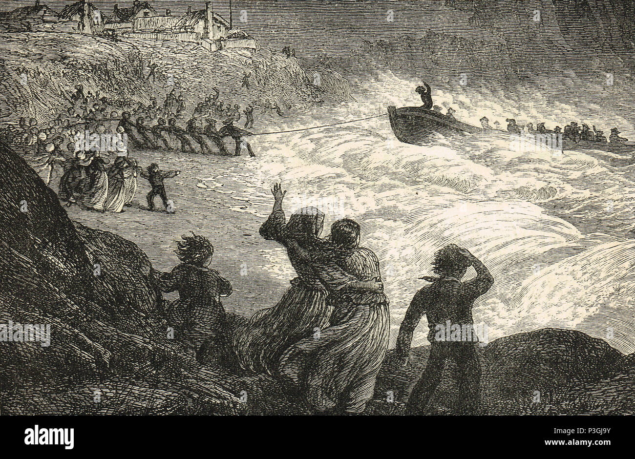 Return of the lifeboat, 19th Century illustration Stock Photo