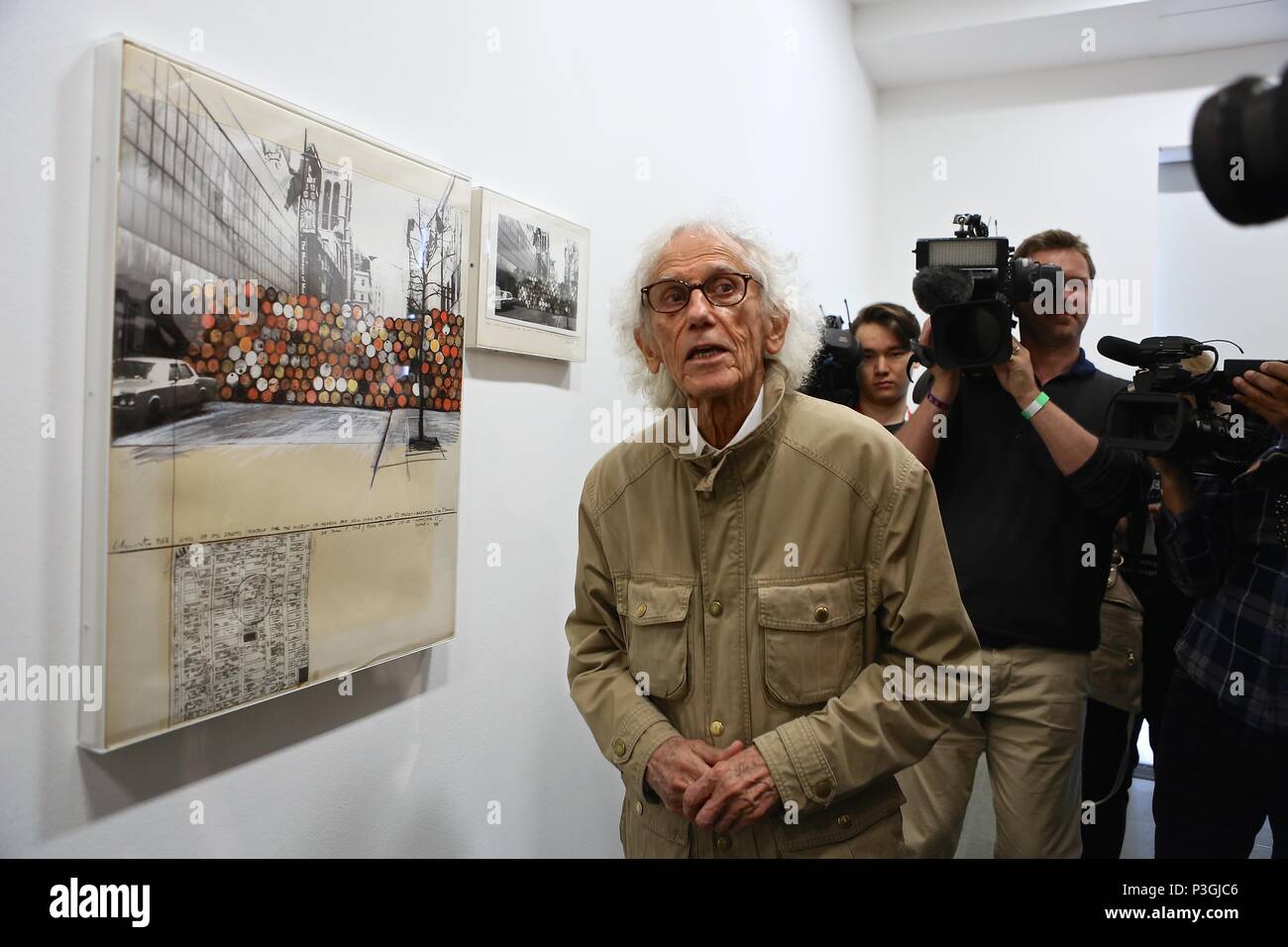 CHRISTO AND JEANNE CLAUDE BARRELS AND THE LASTABA 1958-2018 Stock Photo