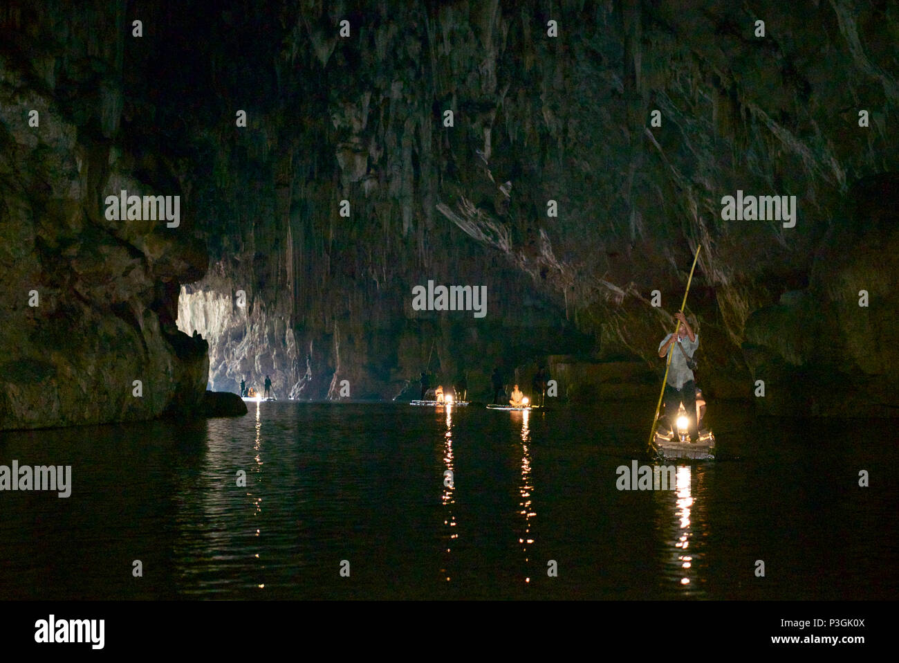 bamboo rafts Tham Lod Caves Mae Hong Son Province Northern Thailand Stock Photo