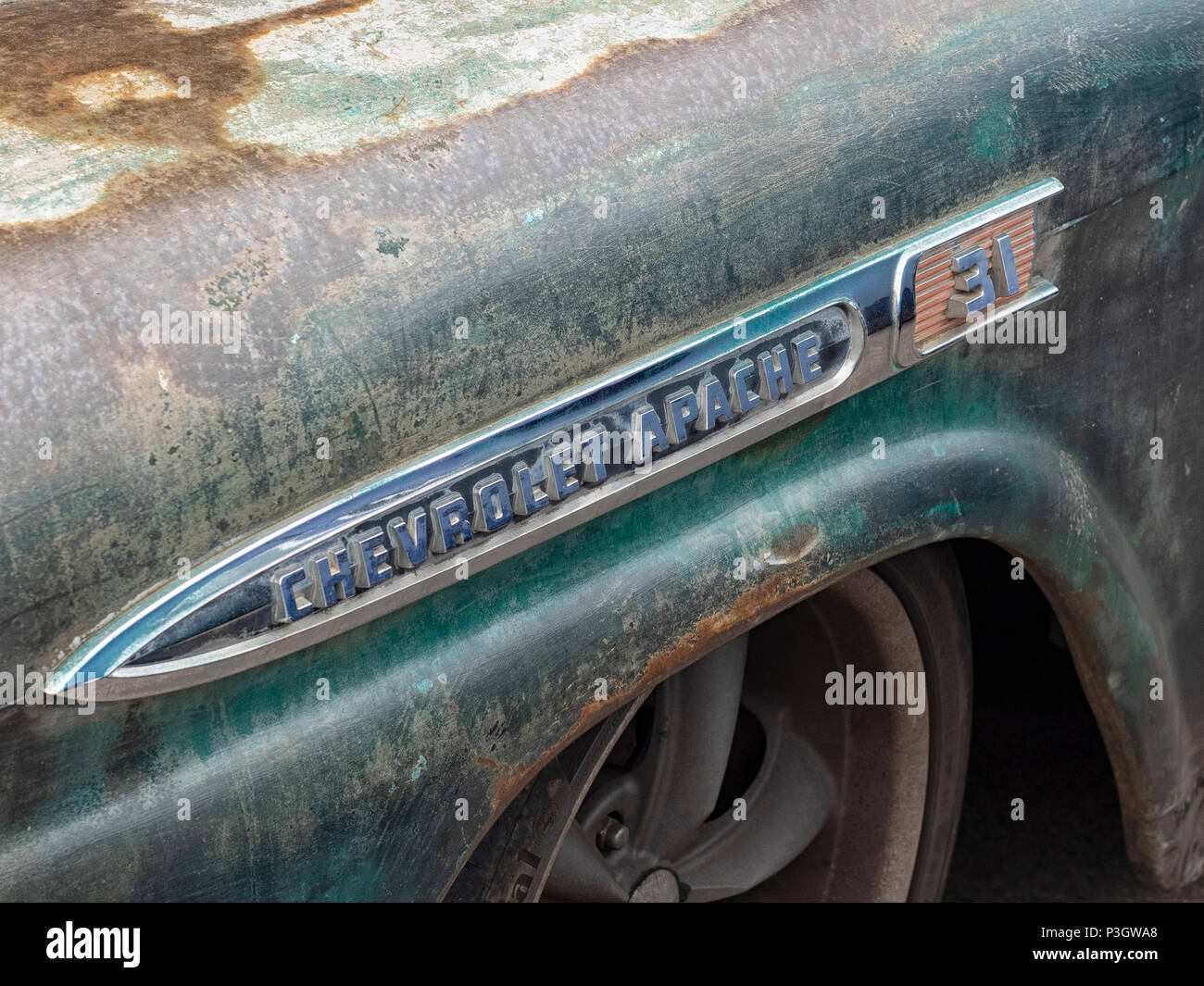 Name Badge On Wing Of Old Chevrolet Apache 31 Pickup Truck