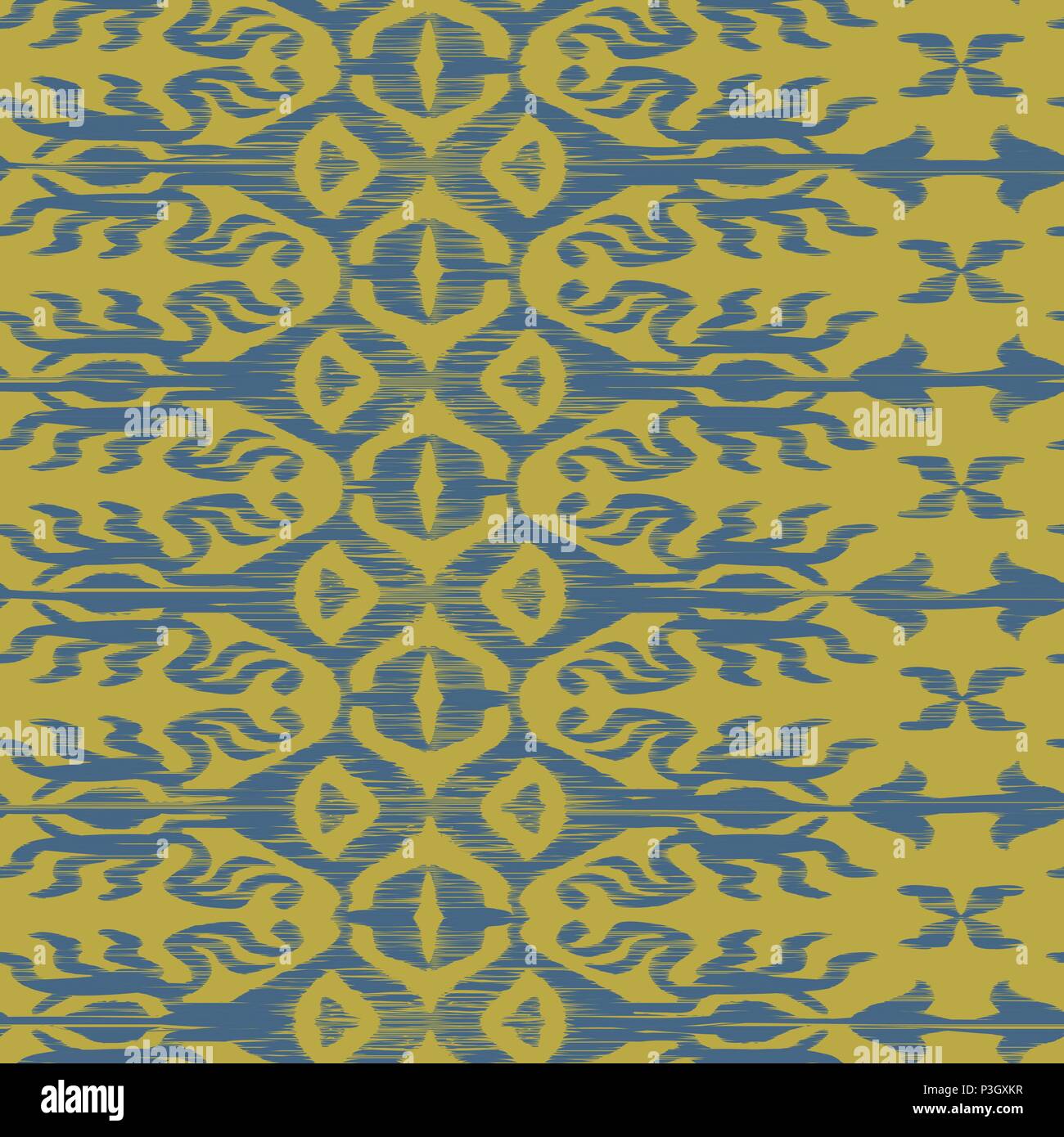 Vector seamless ikat pattern blue and yellow Stock Vector Image & Art