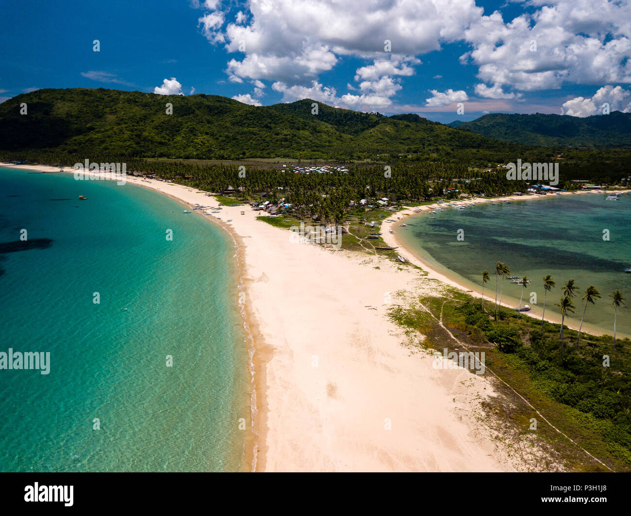 Drone view of twin tropical sandy beaches Stock Photo