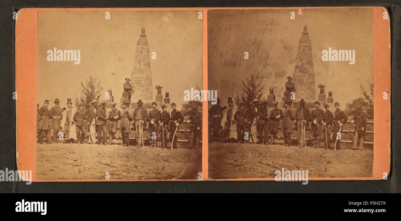 362 View of monument for the First Battle of Bull Run, (showing Union officers and others), from Robert N. Dennis collection of stereoscopic views Stock Photo