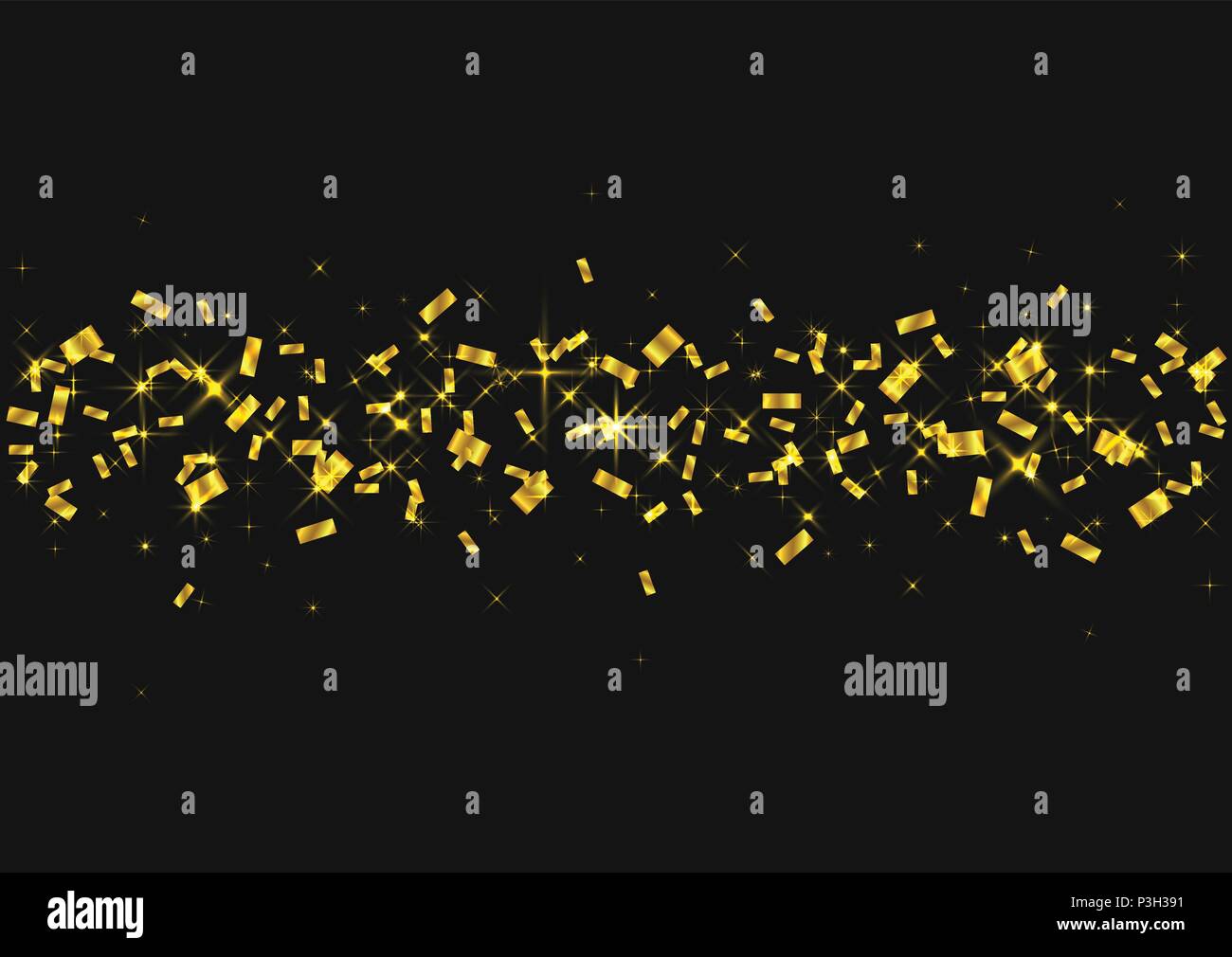 Golden flying confetti background. Festive ribbons holiday background ...