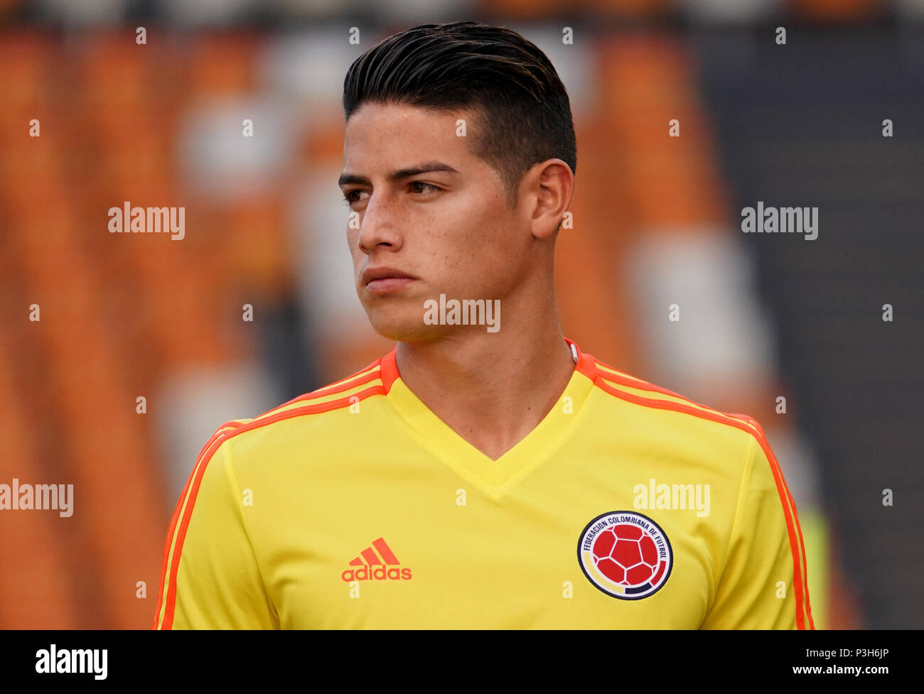 (180618) -- SARANSK, June 18, 2018(Xinhua) -- Colombia's James Rodriguez is seen during a training session prior to a group H match against Japan at the 2018 FIFA World Cup in Saransk, Russia, on June 18, 2018. (Xinhua/Lui Siu Wai) Stock Photo