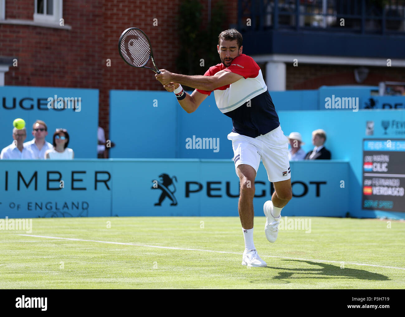 Queens Club, London, UK. 18th June, 2018. The Fever Tree Tennis  Championships; Marin Cilic (CRO) with a backhand shot Credit: Action Plus  Sports/Alamy Live News Stock Photo - Alamy
