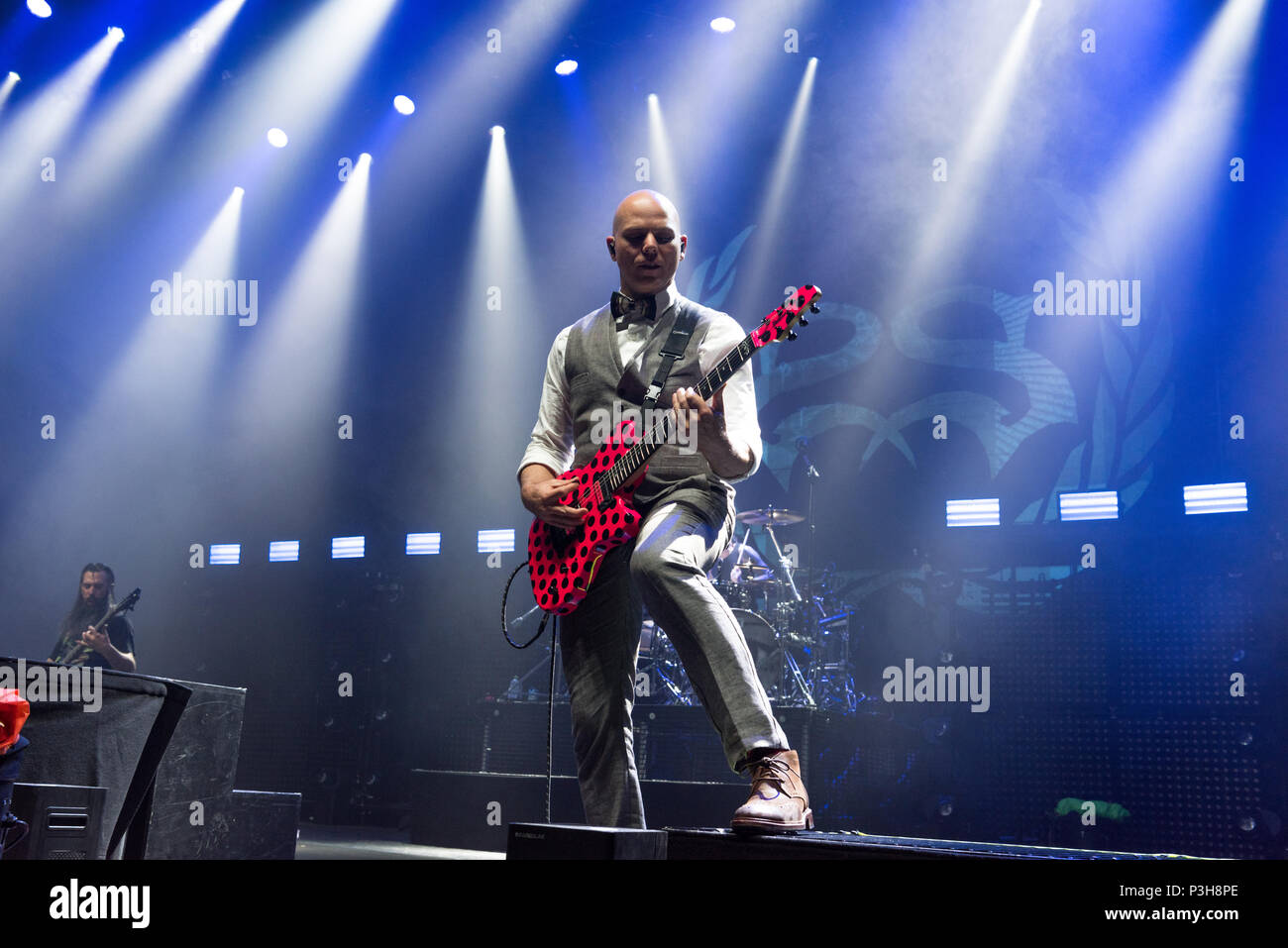 Manchester, UK, Sunday 17 June 2018. Johny Chow, Bass Guitar and Backing Vocal, Josh Rand, Rhythm Guitar and Roy Mayorga, drums  of American rock band, Stone Sour, performs live at O2 Apollo at the start of the UK leg of their world tour. Credit: Tracy Daniel/Alamy Live News Stock Photo