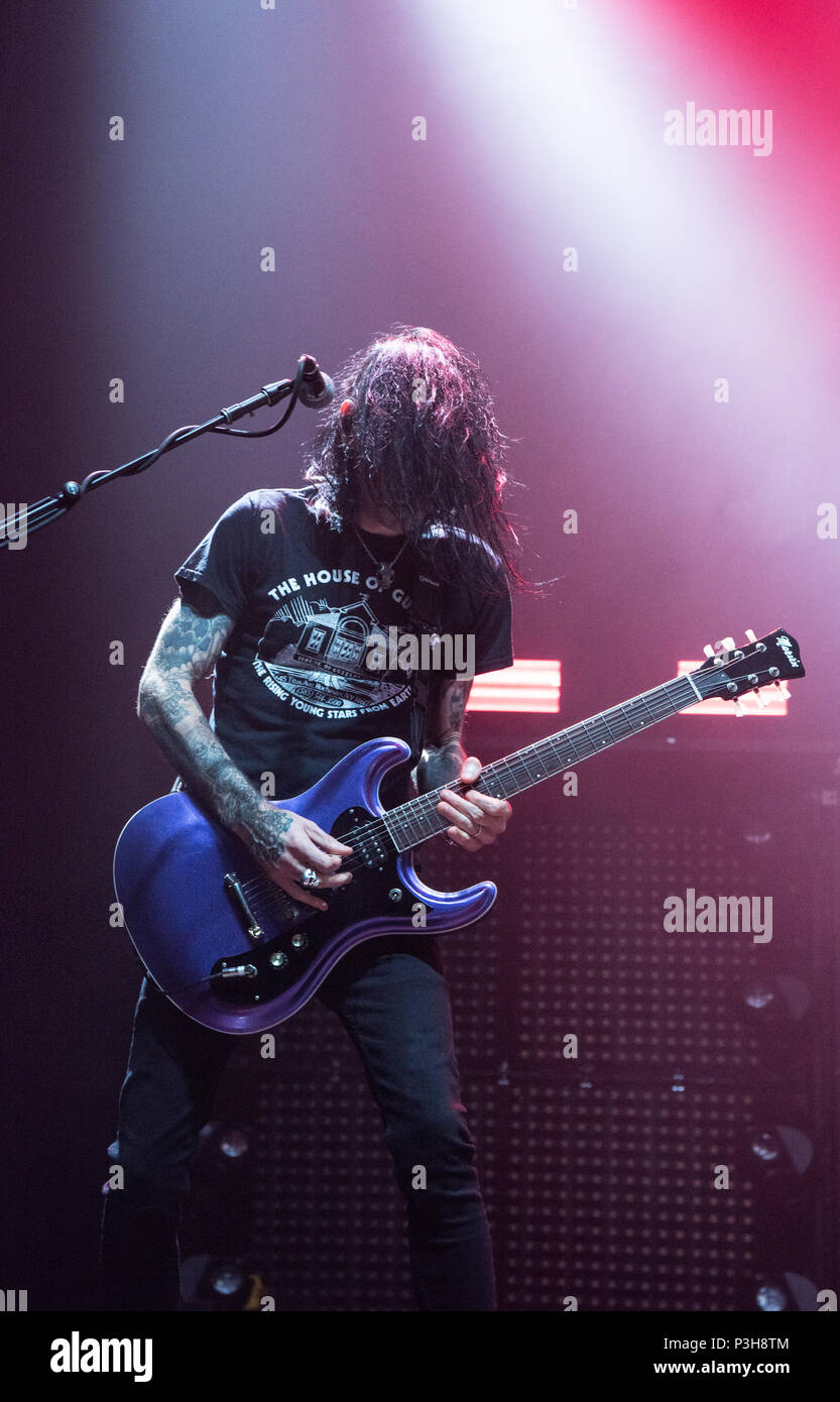 Manchester, UK, Sunday 17 June 2018. Christian Martucci, lead Guitar and backing vocals of American rock band, Stone Sour, performs live at O2 Apollo at the start of the UK leg of their world tour. Credit: Tracy Daniel/Alamy Live News Stock Photo