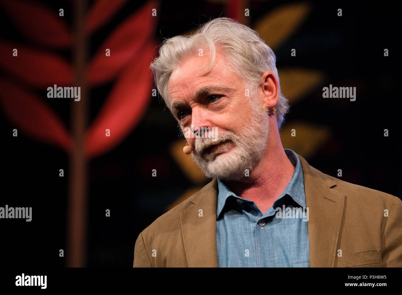 EOIN COLFER, Irish author of children's books. , and writer of the bestselling Artemis Fowl series, speaking  at the 2018 Hay Festival of Literature and the Arts.  This festival , famously described  by former US President Bill Clinton  as 'the Woodstock of the Mind', attracts  writers and thinkers from across the globe for 10 days of celebrations of the best of the written word Stock Photo