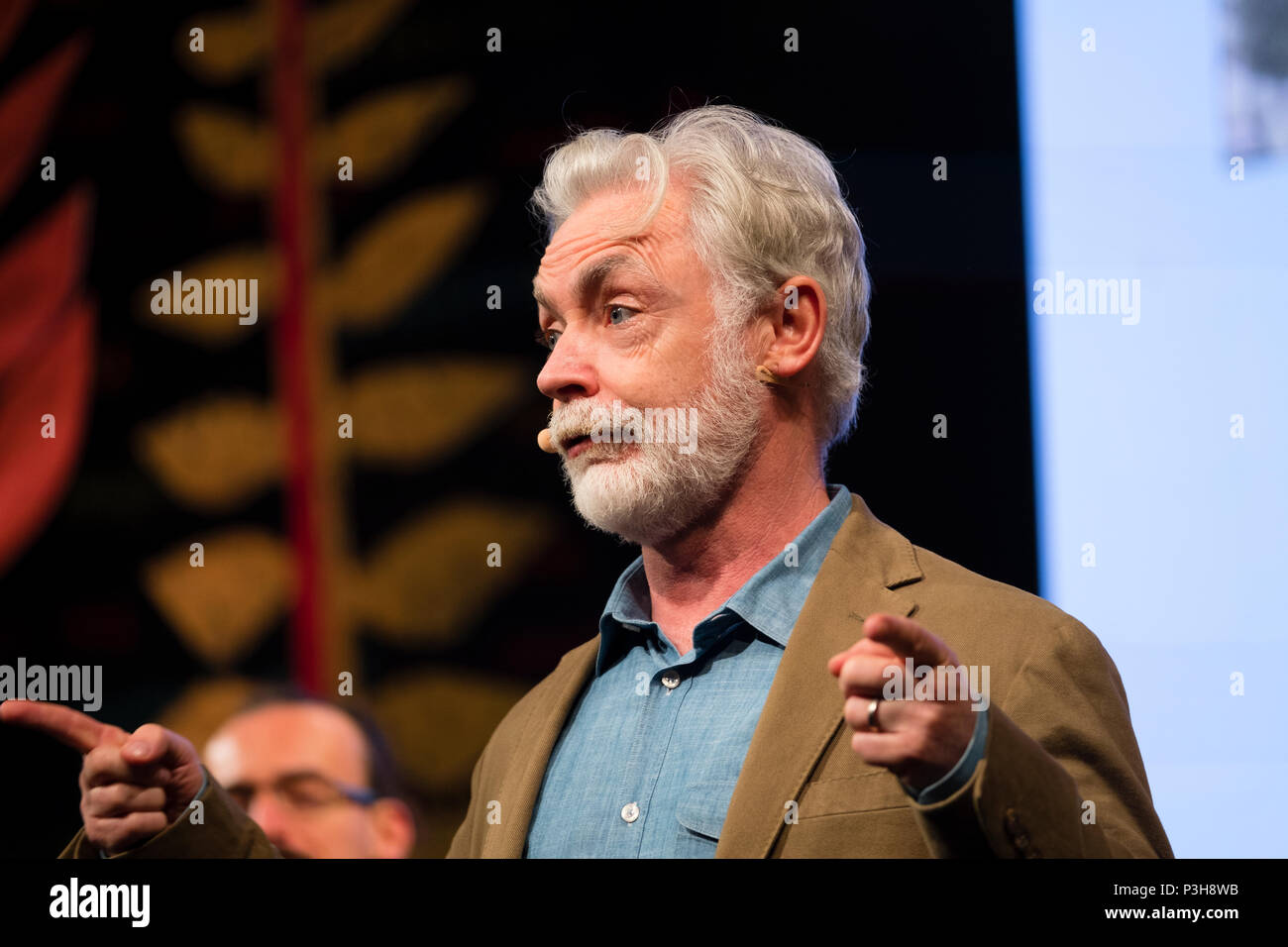 EOIN COLFER, Irish author of children's books. , and writer of the bestselling Artemis Fowl series, speaking  at the 2018 Hay Festival of Literature and the Arts.  This festival , famously described  by former US President Bill Clinton  as 'the Woodstock of the Mind', attracts  writers and thinkers from across the globe for 10 days of celebrations of the best of the written word Stock Photo