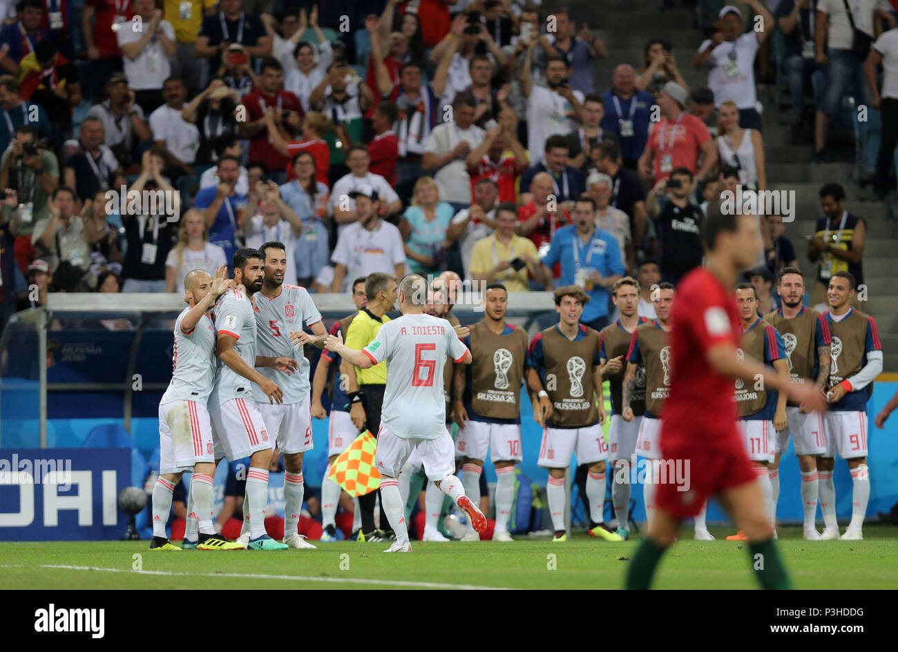 Diego Costa, Spain team group (ESP), JUNE 15, 2018 - Football / Soccer : FIFA World Cup Russia 2018 Group B match between Portugal 3-3 Spain at Fisht Stadium in Sochi, Russia. (Photo by AFLO)  1 Stock Photo