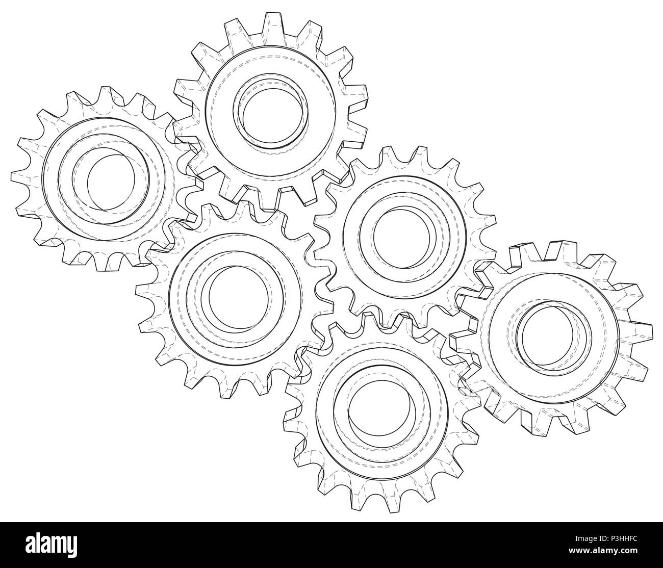 Background industrial design gears. Conceptual 3d wireframe