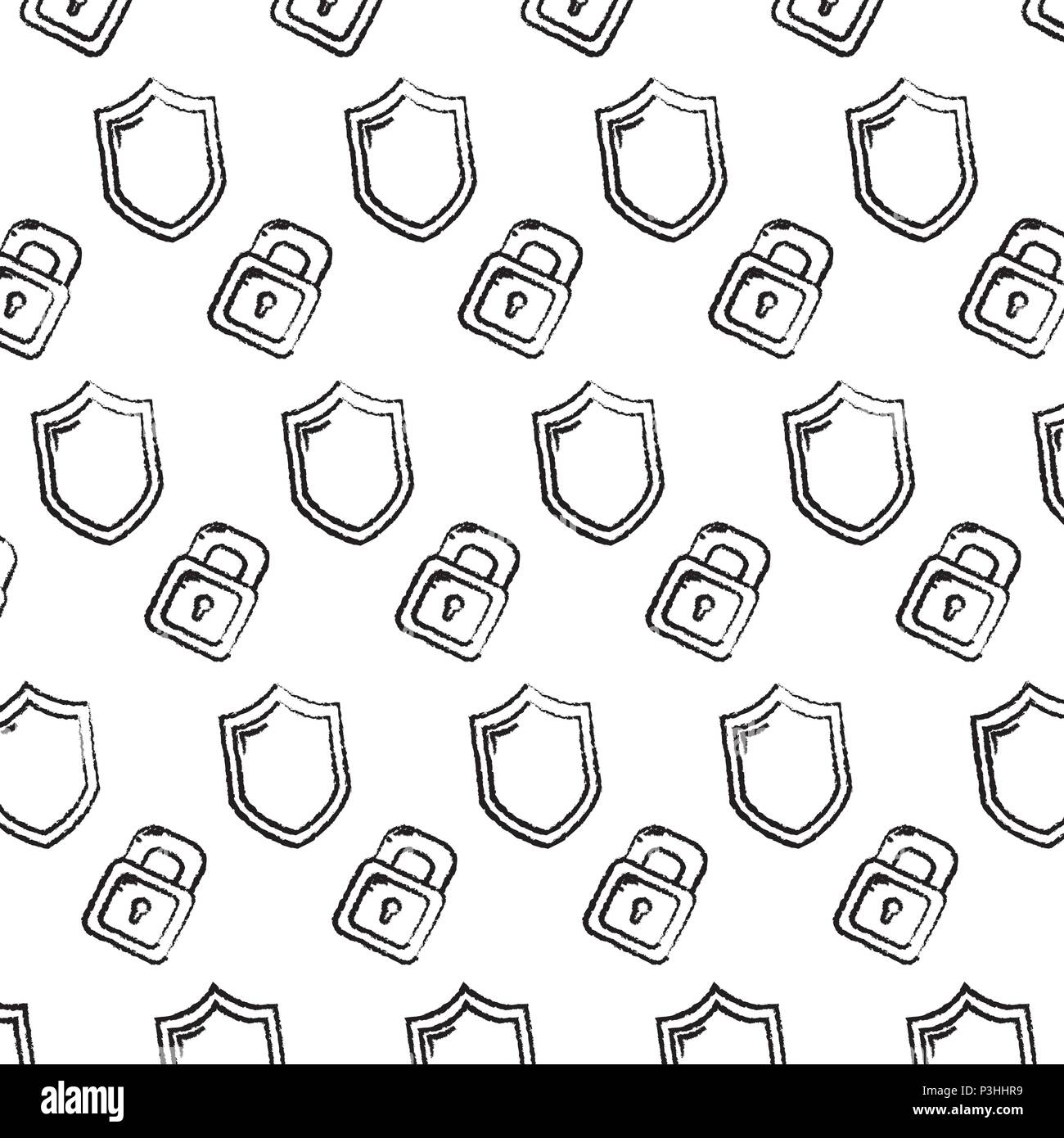 grunge security padlock and shield protection background Stock Vector ...