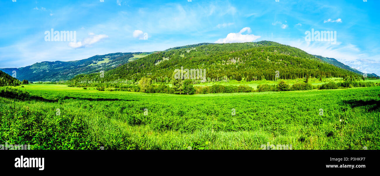 Farm fields, meadows and mountains along the HeffleyLouis Creek Road