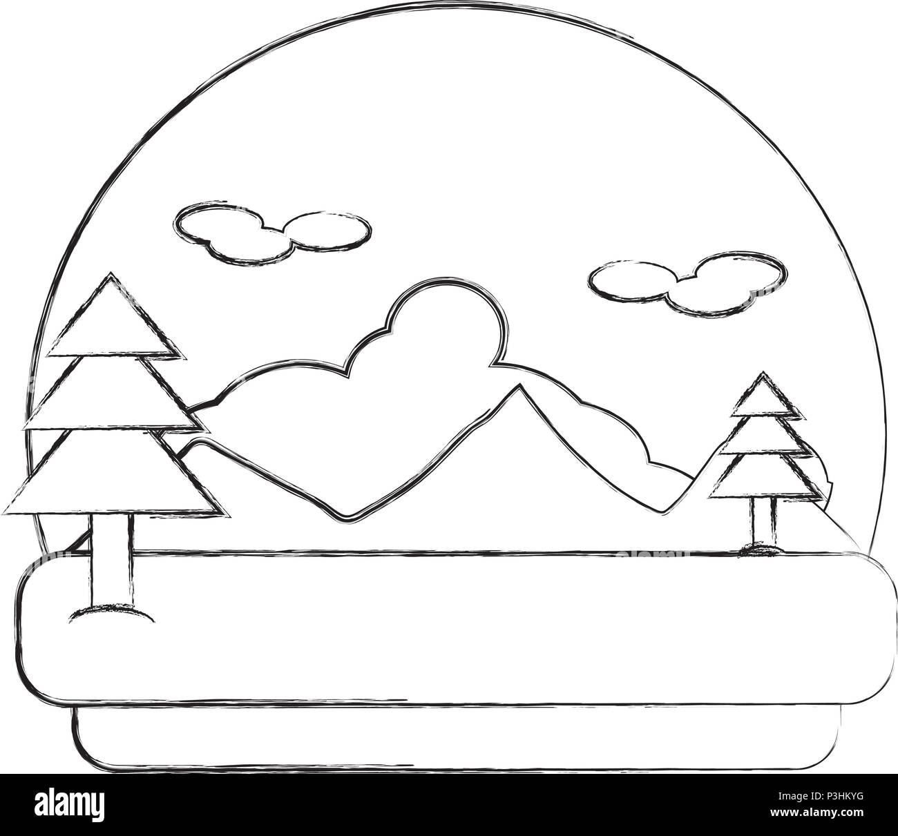 grunge nature landscape with pines trees and mountains Stock Vector ...