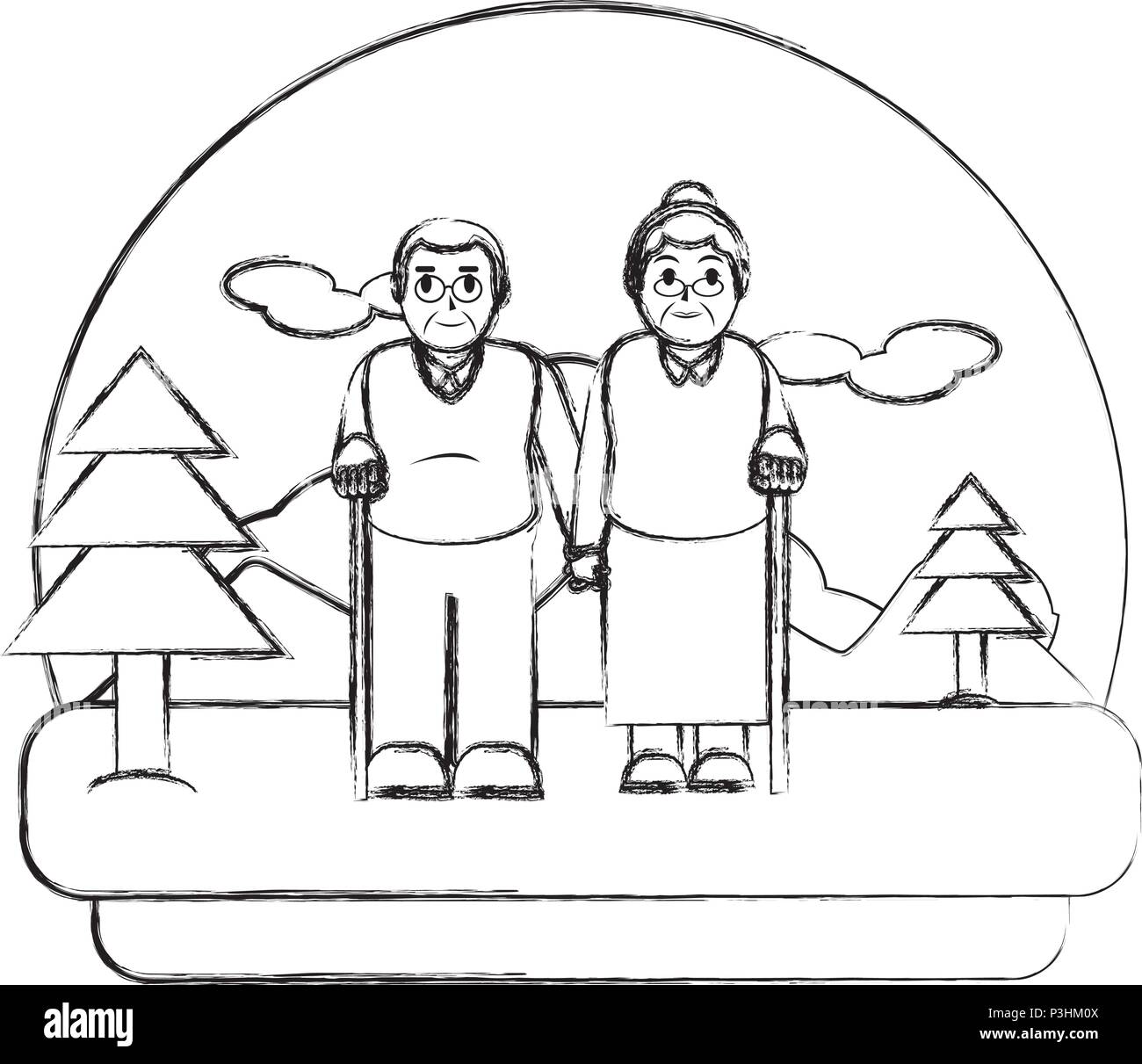 grunge old couple together in the nature landscape Stock Vector Image ...