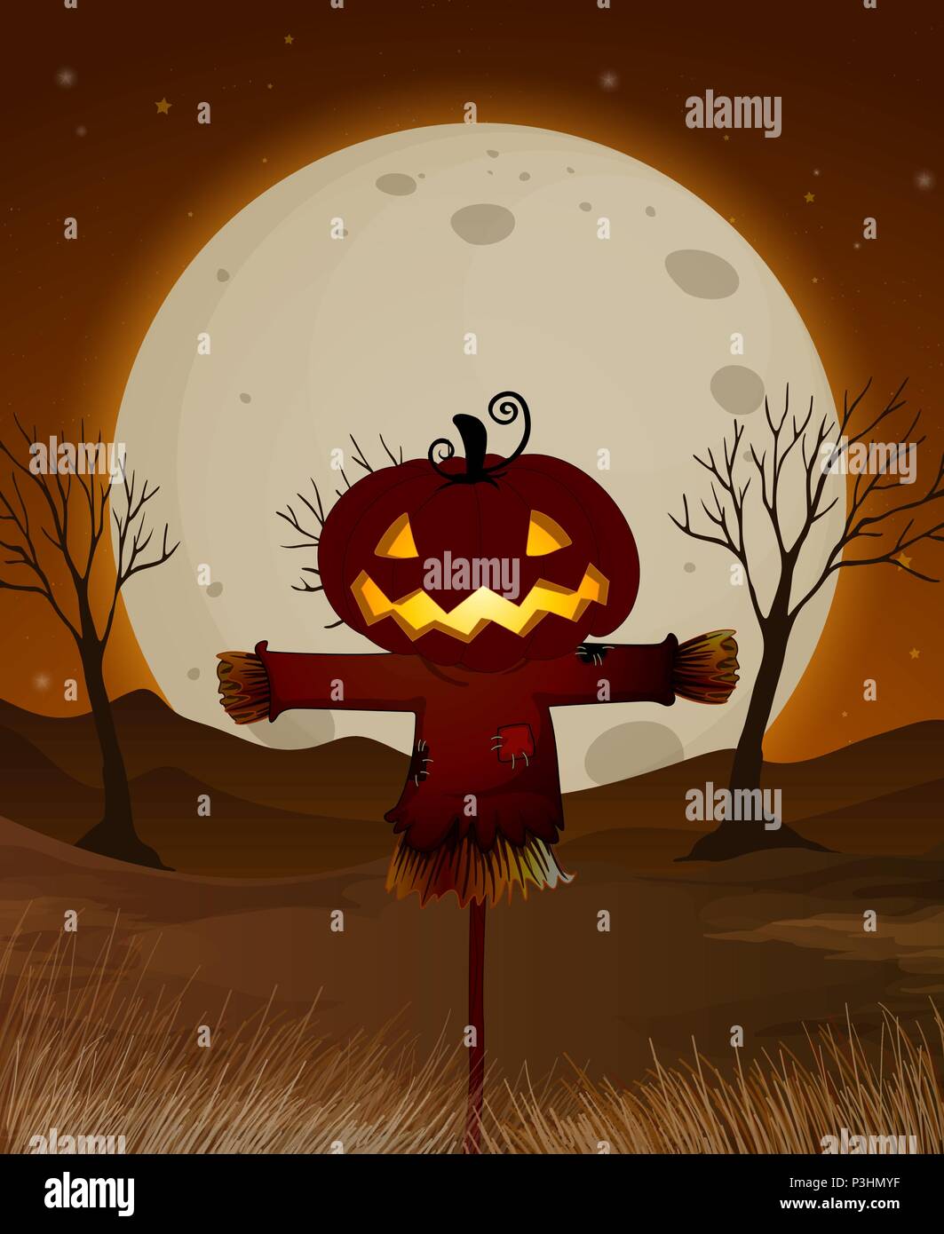 Halloween Full Moon Night Scene illustration Stock Vector Image & Art ...