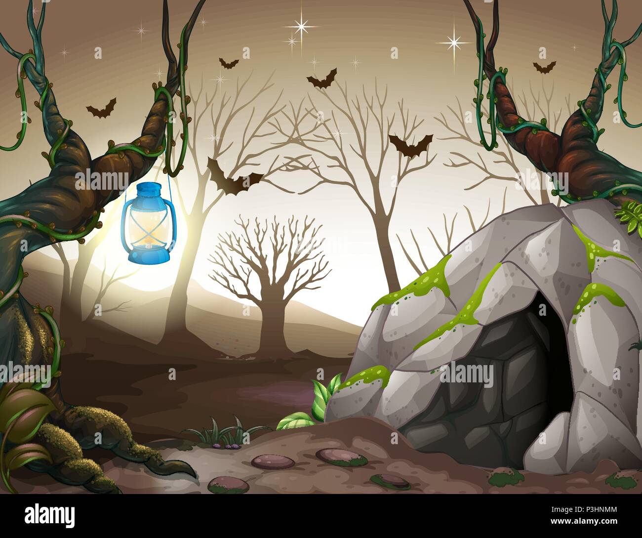 A Dark Night in Forest illustration Stock Vector Image & Art - Alamy