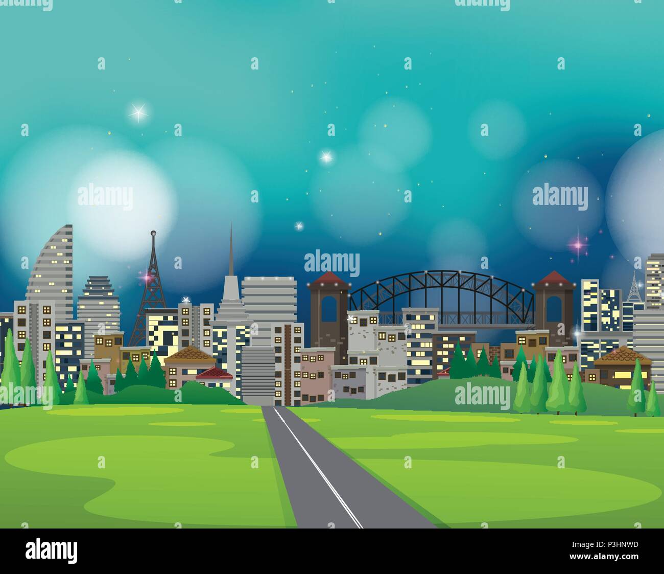 A Big City at Night Scene illustration Stock Vector Image & Art - Alamy
