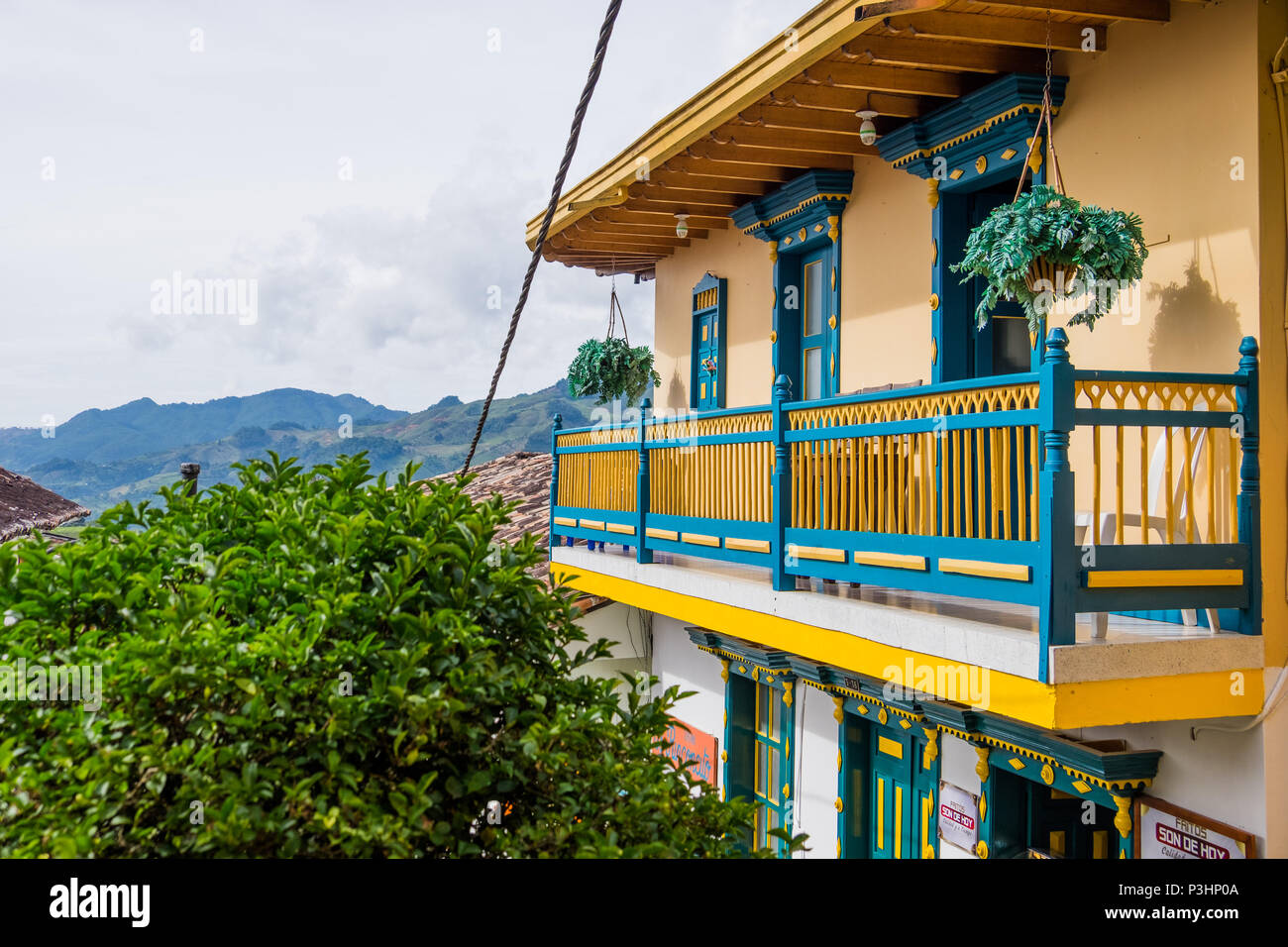 Typical colourful house, architecture in the streets of Jericó, Antioquia, Colombia Stock Photo