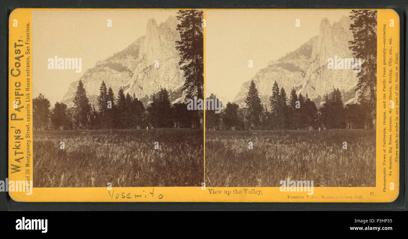 370 View up the Valley, Yosemite Valley, Mariposa County, Cal, by Watkins, Carleton E., 1829-1916 Stock Photo
