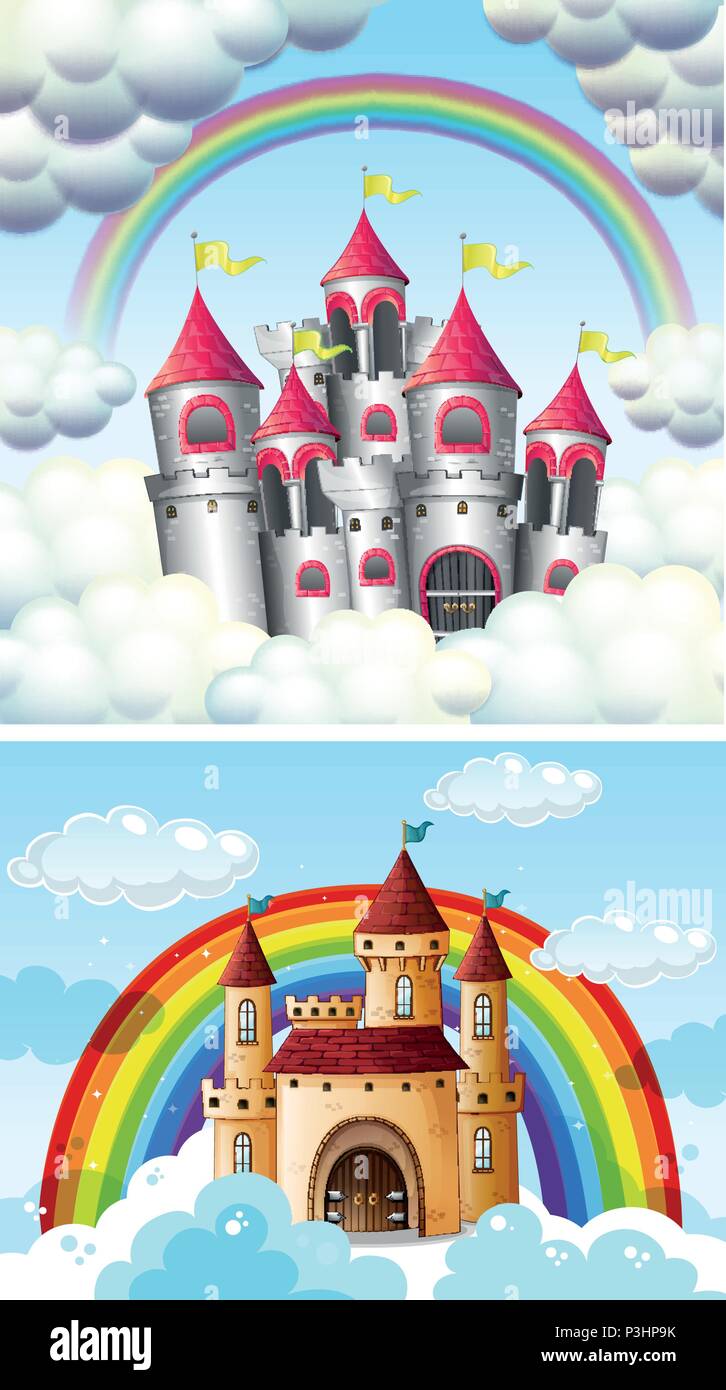 A Beautiful Fairytale Castle in Sky illustration Stock Vector Image ...