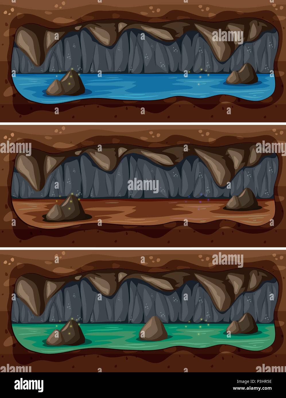 A Set of Underground Cave River illustration Stock Vector Image & Art ...