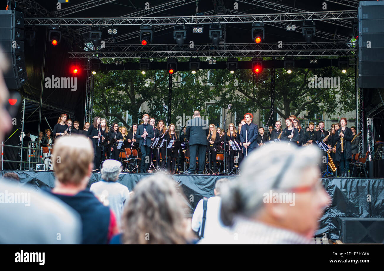 Classical music orchestra performances in traditional music festival (Fete de la musique), Luxembourg Stock Photo