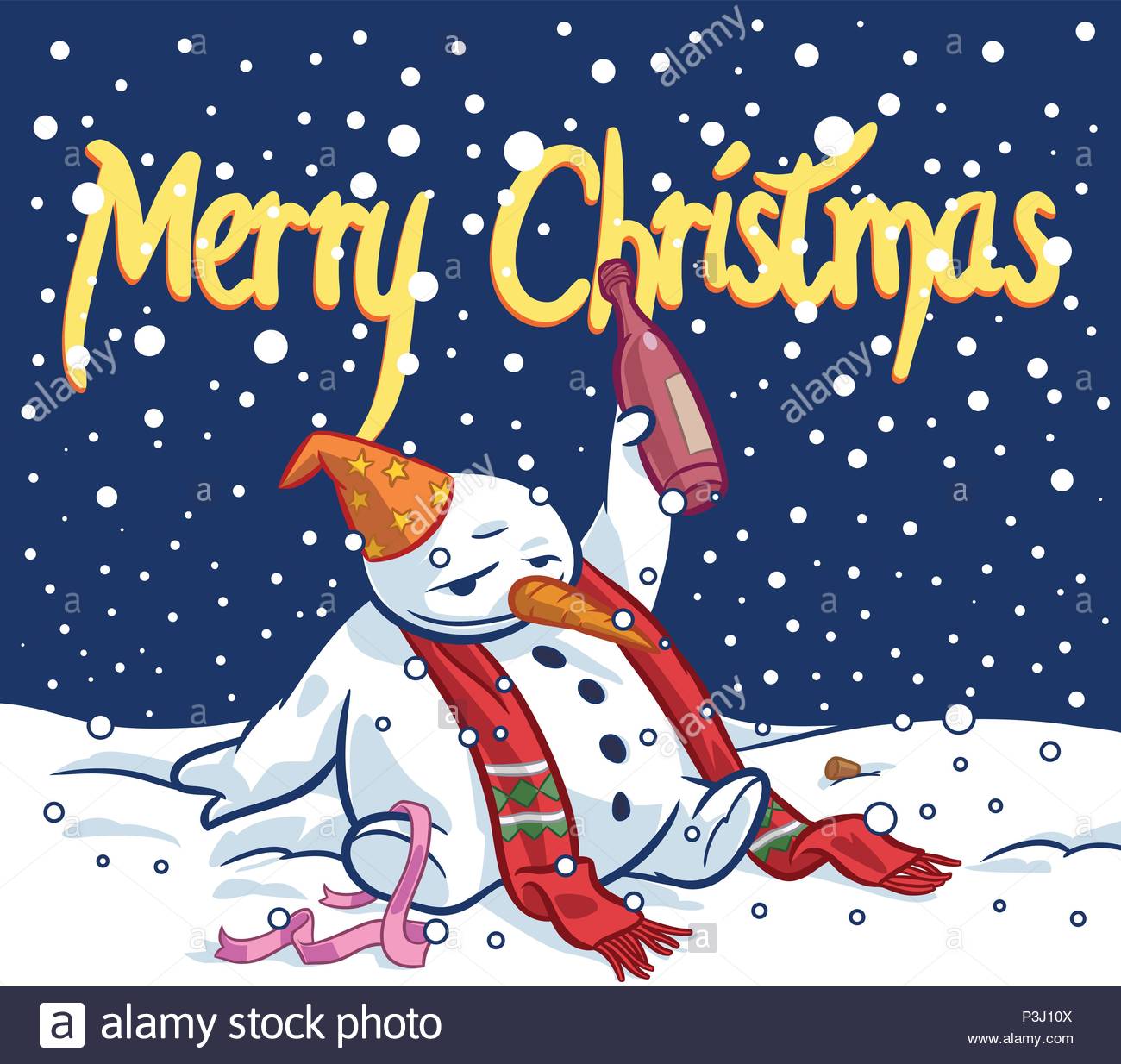 Drunk Snowman And Merry Christmas Wishes Global Colors Used Stock