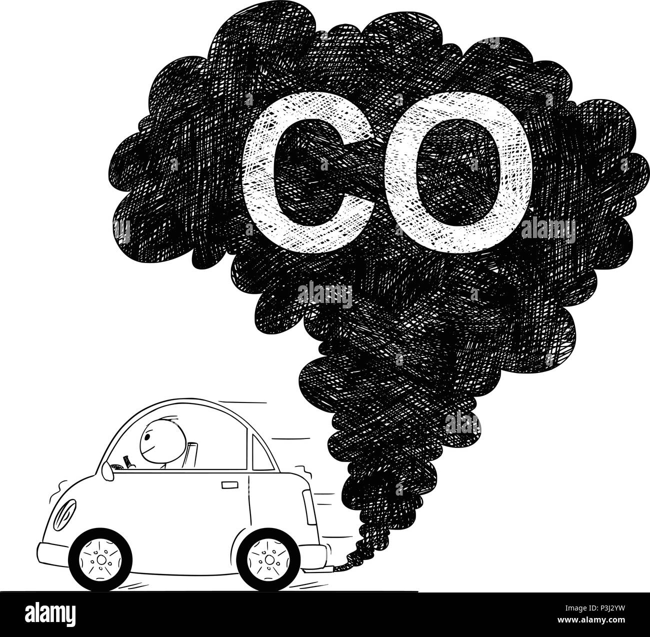 Vector Artistic Drawing Illustration of Car Air CO Pollution Stock Vector