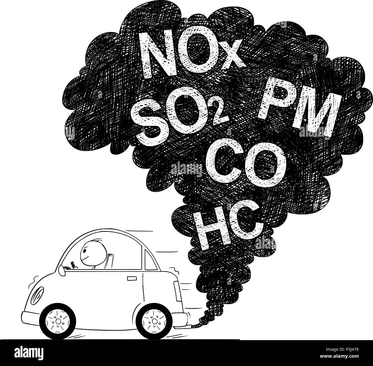 Vector Artistic Drawing Illustration of Car Air Pollution Stock Vector