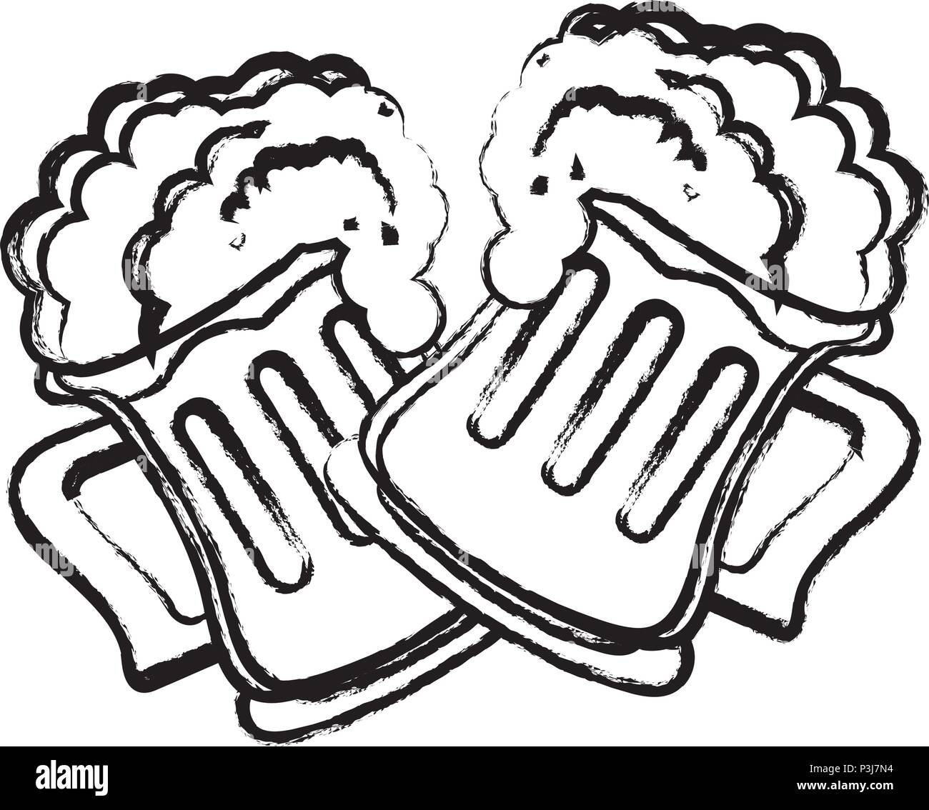 irish beer mugs with foam over white background, vector illustration