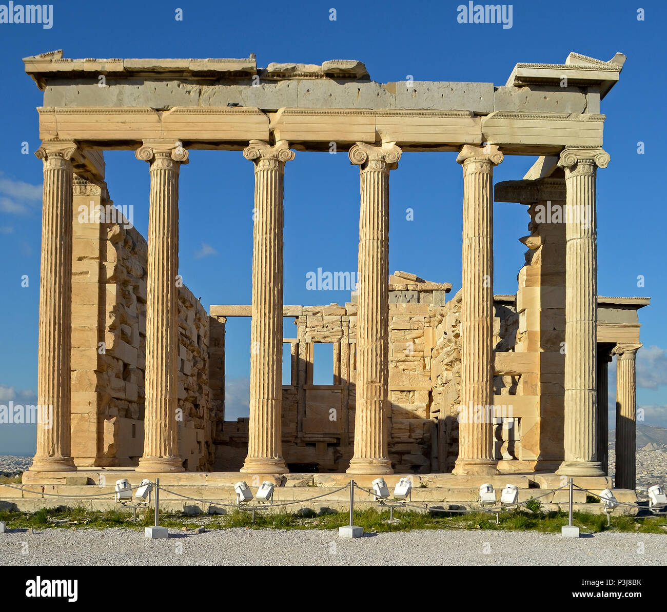 Columns on the  Temple of Erechtheion at the Acropolis, Athens Stock Photo