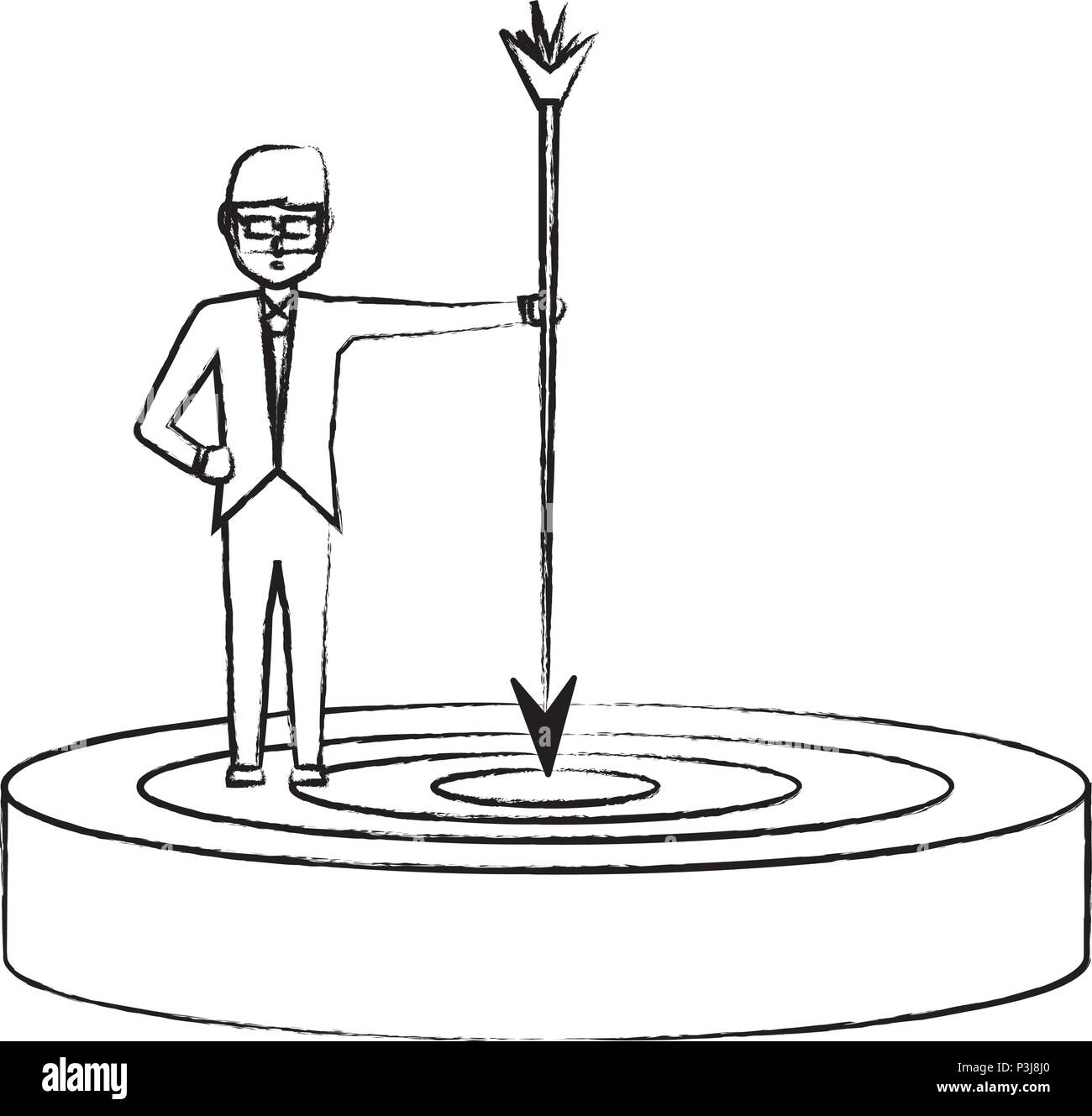 businessman holding a arrow on a target over white background, vector ...