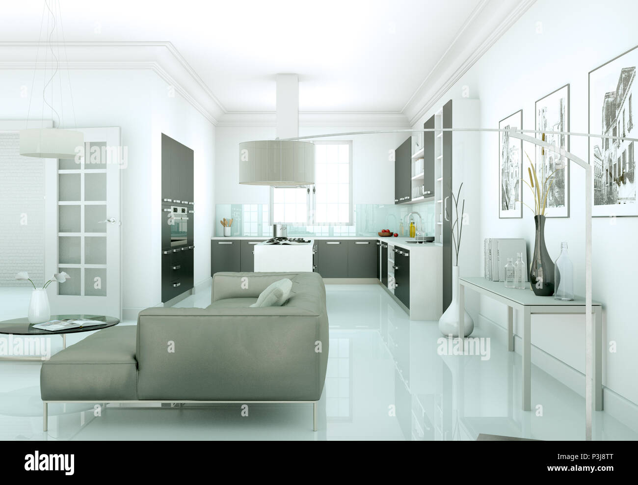 3d Illustration of a modern kitchen interior design Stock Photo - Alamy
