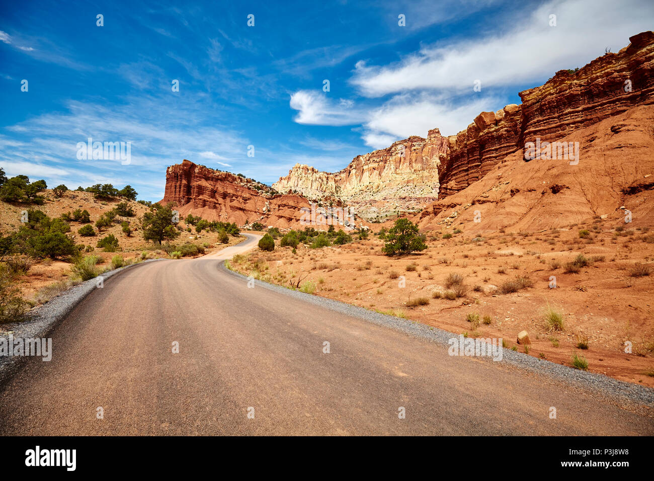 Picture of a picturesque road, travel concept, USA. Stock Photo