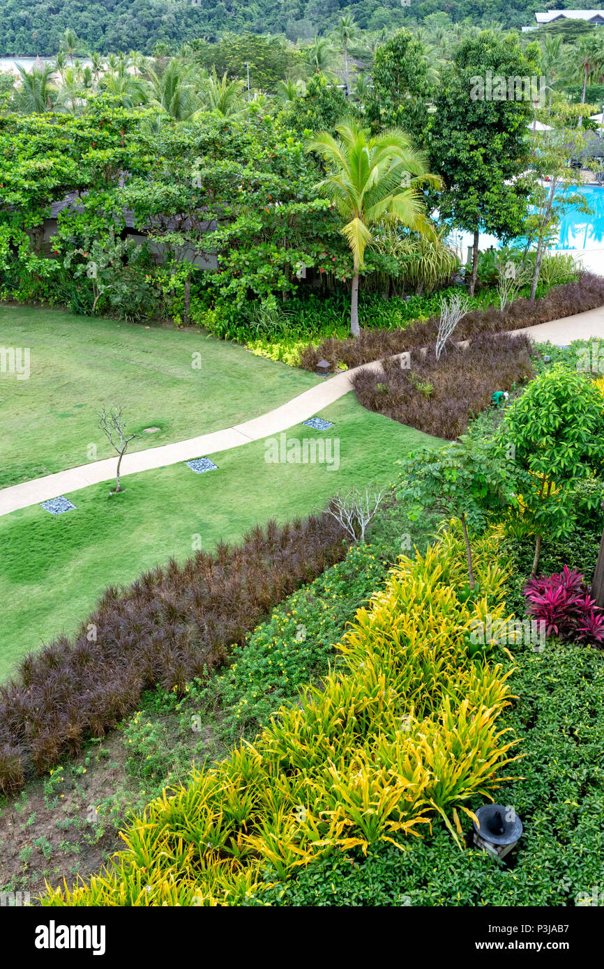 The lush grounds of the Shangri La Rasa Ria Hotel and Resort in Kota Kinabalu, Borneo Stock Photo