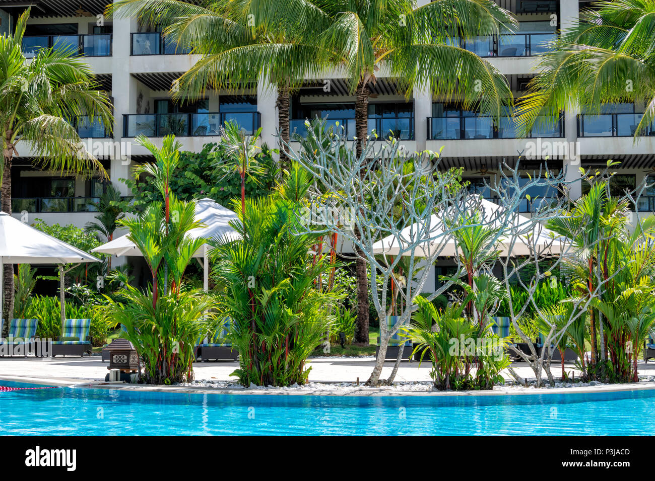 The lush grounds of the Shangri La Rasa Ria Hotel and Resort in Kota Kinabalu, Borneo Stock Photo