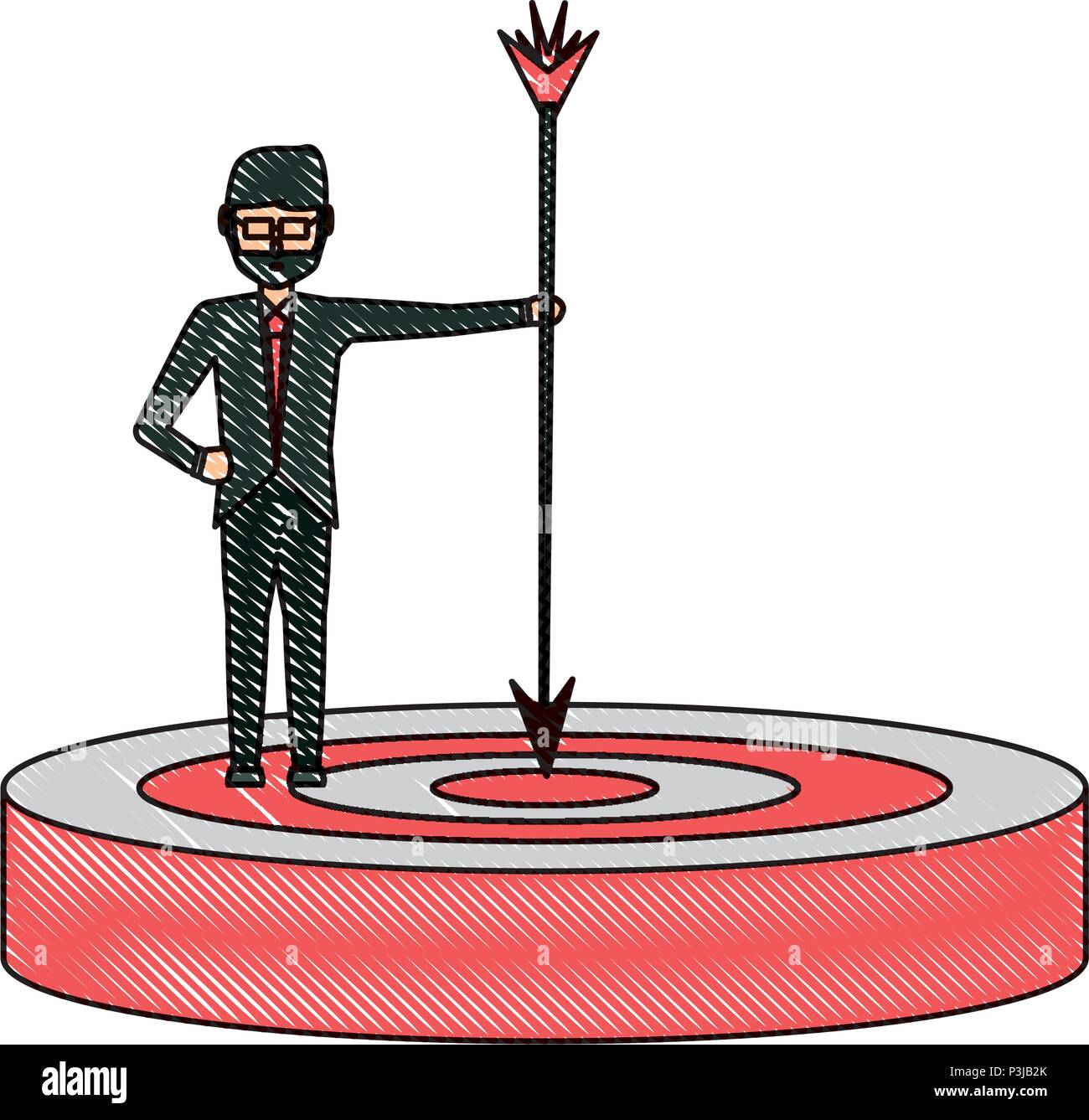 businessman holding a arrow on a target over white background, vector ...