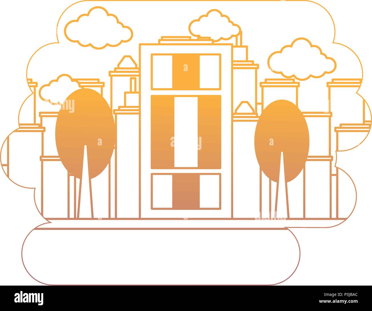 city building over landscape and white background, vector illustration ...