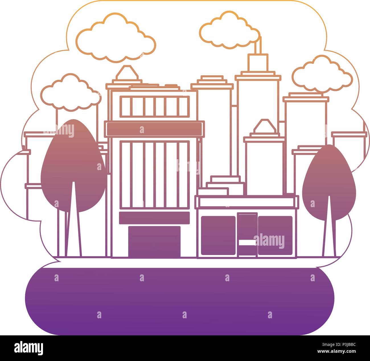 city building over landscape and white background, vector illustration ...