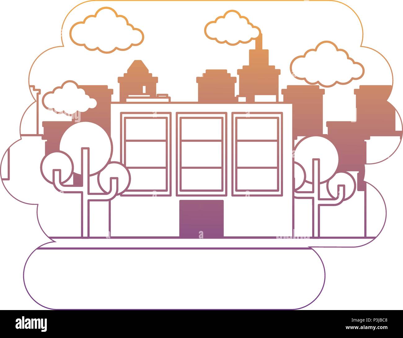 city building over landscape and white background, vector illustration ...