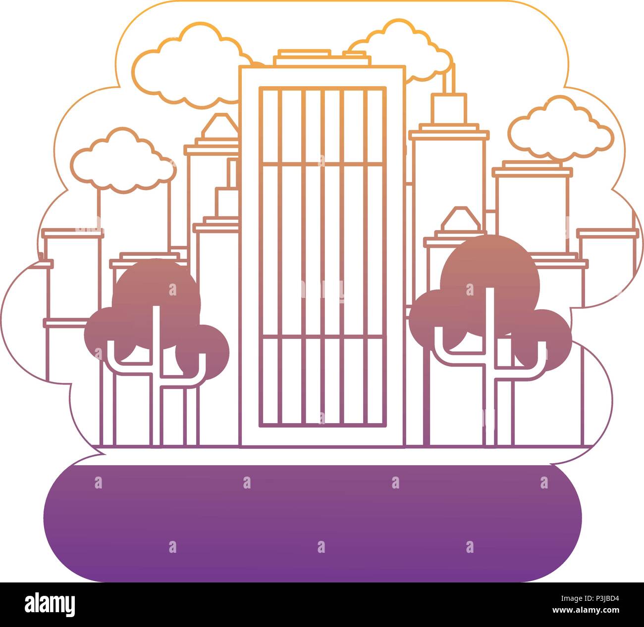 city building over landscape and white background, vector illustration ...