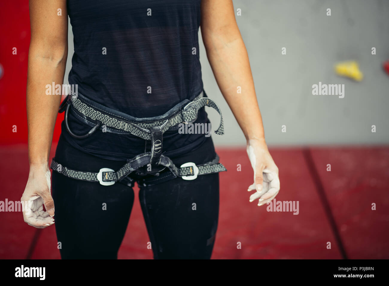 Close up climbing equipment on a woman Stock Photo
