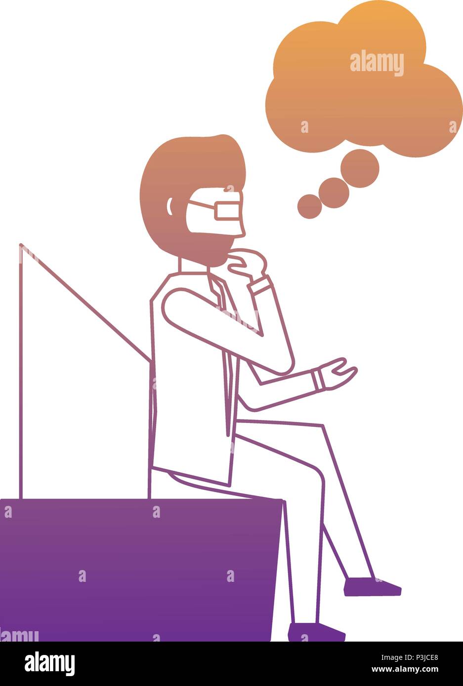 cartoon businessman thinking over white background, vector illustration ...