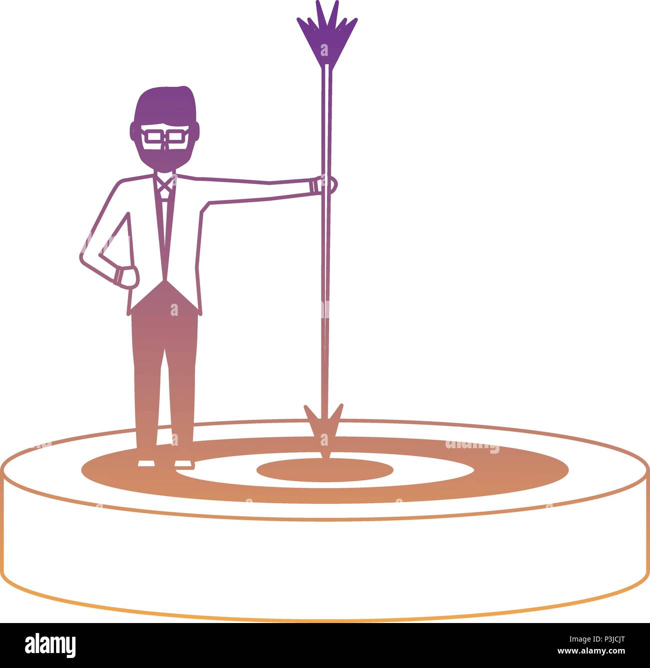 businessman holding a arrow on a target over white background, vector ...
